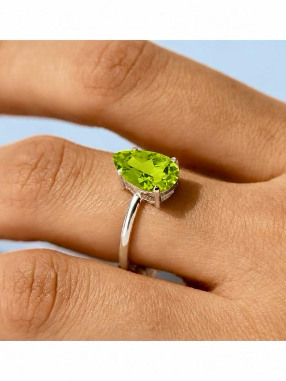 Sterling Silver Peridot Swarovski Element Pear Cut Ring - Picture 5 of 6